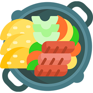 A colorful platter featuring tacos, sliced sausages, and assorted vegetables arranged artistically.